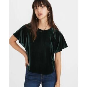 MADEWELL anthropologie dark green velvet butterfly casual everyday top blouse